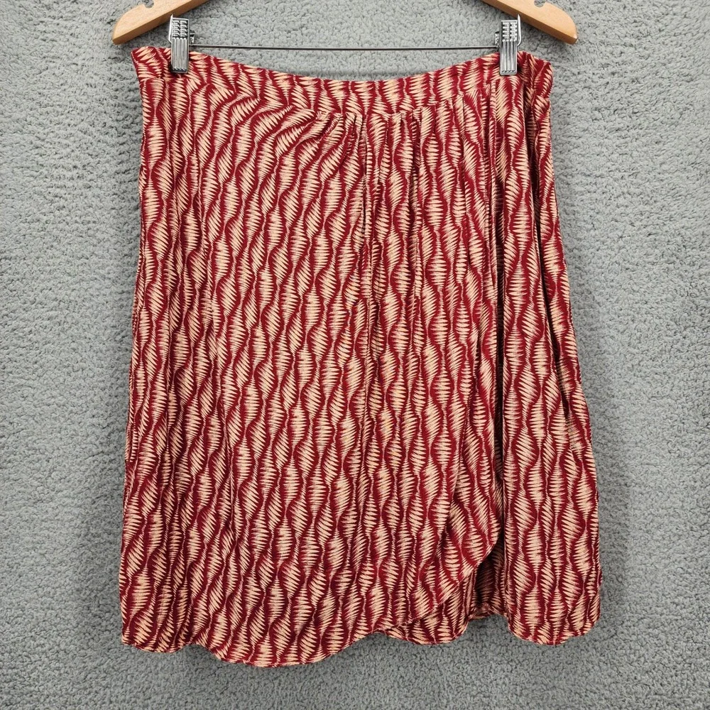 Maeve Anthropologie Womens Large Red Geometric Wave Viscose Mini Skirt‎